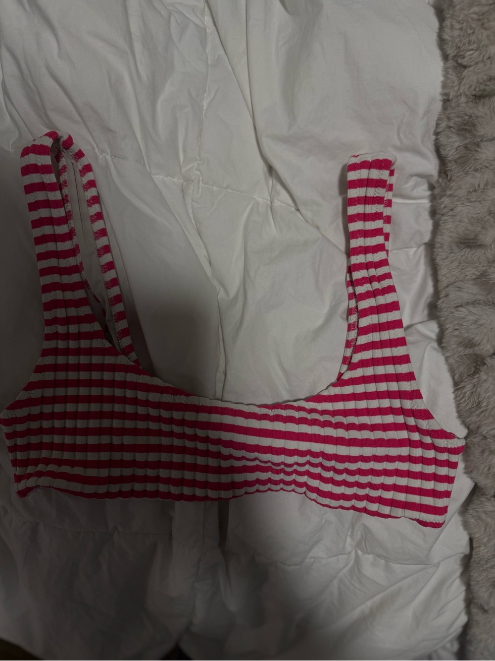 Solid & Striped Pink & White Ribbed Bikini Top
